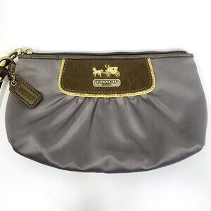COACH Amanda - Gray / Lilac Sateen w/Brown & Gold Leather Wristlet Clutch 42032